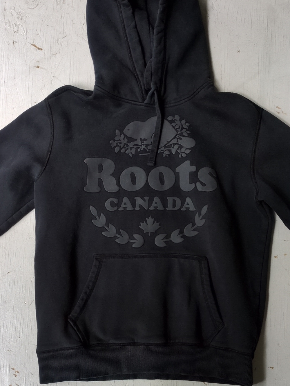 Roots  Canada Black Tonal Logo Pullover Hoodie